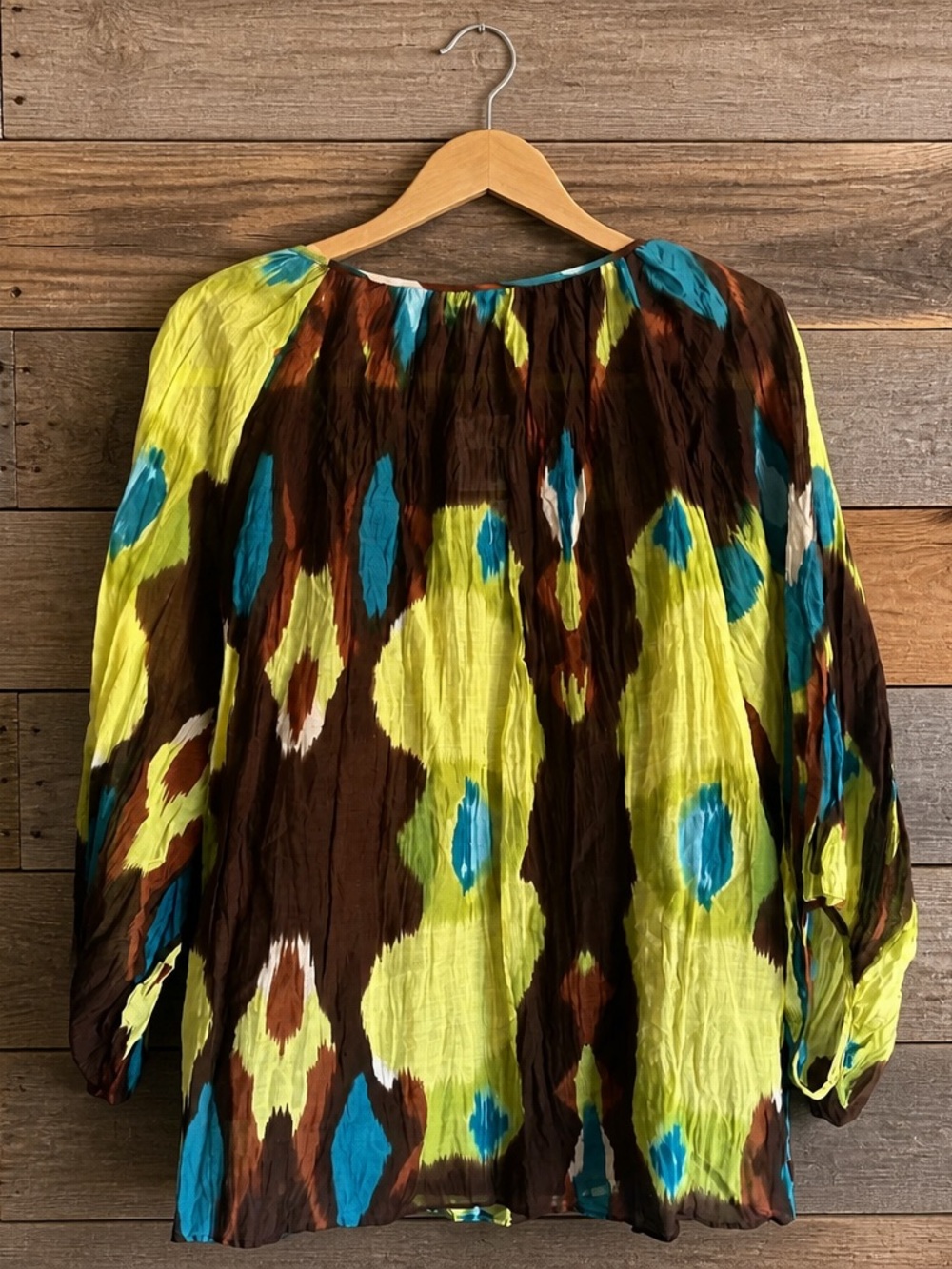 Calvin Klein Lime Green Multicolor lightweight Patterned Blouse. Size 14 - Picture 3 of 4
